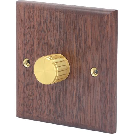 Dimmerschalter mit Messingknopf, Drehdimmer aus schwarzem Walnussholz für Wohnraumbeleuchtung, 200–250 V (1/5)