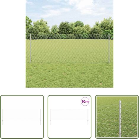 Gartenzaun - Zaun mit Pfosten Silber 0,8 x 10 m Stahl (1/5)