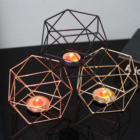 2PCS Porte-bougie Géométrique 3D en Fer Métal Décoratif pour Bougie Tea-light Centre de Table Mariage Événement Noir (1/5)