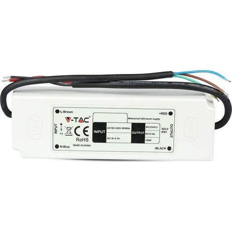 150W LED Netzteil 12V 12,5A V-TAC wasserdicht IP67 Kunststoff SLIM VT-22153 - SKU 3248