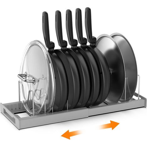 Support de couvercle de casserole, support de casserole extensible pour tiroir, organisateur de casseroles avec 7 séparateurs réglables, gris (1/4)