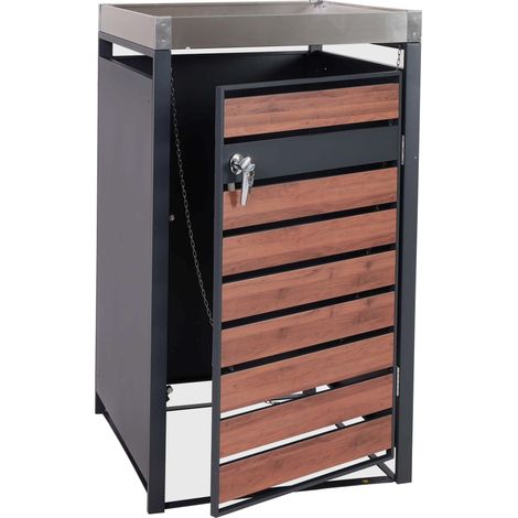 Copribidone box spazzatura rifiuti con fioriera HHG-301 80x68x125cm acciaio antracite ciliegio