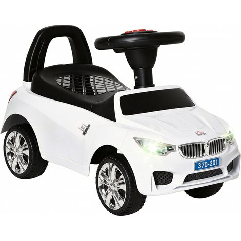 Voiture électrique enfant véhicule pousser coffre jouets klaxon phares musique 63,5 x 28 x 36 cm blanche
