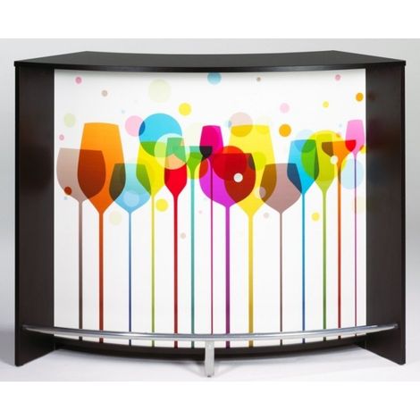 Comptoir de bar 2 portes noir et imprimé verre Snack 134cm (1/3)