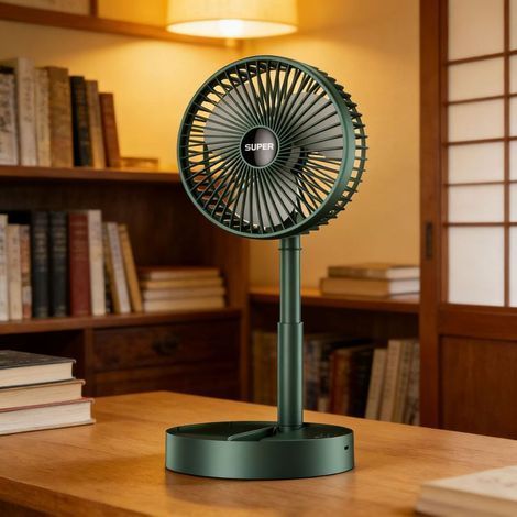 Faltbarer, tragbarer Ventilator (17 cm) – USB-aufladbar (1000-mAh-Akku) – 3 Geschwindigkeitsstufen – Neigungswinkel bis zu 180° verstellbar – Ideal für Büro, Innenräume und Camping