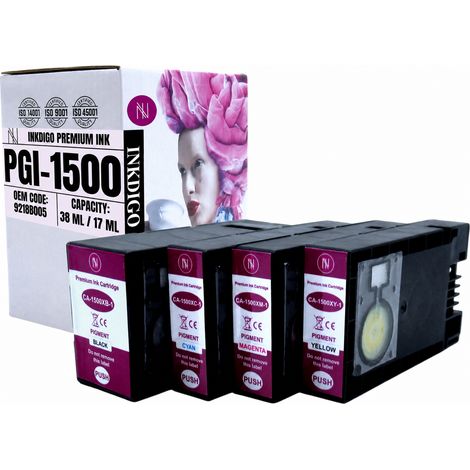 Encre Inkdigo PGI1500 compatible avec les imprimantes Canon Maxify MB2050, MB2155 et MB2350, certifiée TÜV. (1/5)