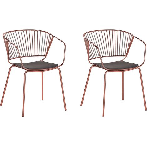 Lot de 2 Chaises Design en Métal Cuivré avec Assises en Simili-cuir Noir pour Salle à Manger Salon ou Cuisine Minimaliste et Glamour Beliani