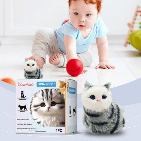 Jouet en peluche Dowmoo pour chat avec sons interactifs, jouet amusant pour enfants, compagnon de jeu simulant un chat. (1/4)