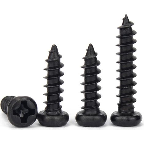 100 vis à tôle M1.7 M1.8 Longueur 3-16 mm, petite tête ronde cruciforme plate Phillips en acier noir