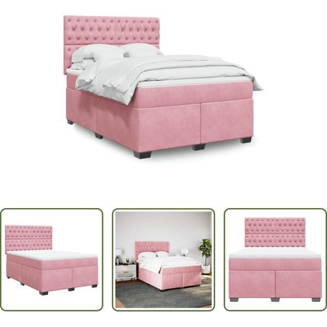 vidaXL Cama box spring con colchón terciopelo rosa 140x190 cm (1/5)