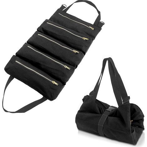 Porte-Outils en Toile,Sac à Outils Multifonctionnel avec 5 Poches, Trousse à Outils Résistant à l'Usure, Adapté à la Maison Quotidienne,Au Travail du Bois,Aux Outils d'Electricien(Noir) (1/5)