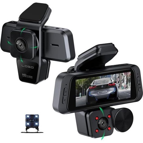 Dashcam anteriore e posteriore a 3 canali, registratore video 1080p + 480p + 480p con app Wi-Fi, visione notturna a infrarossi IR, DVR per auto, registrazione ciclica, sensore G. (1/5)