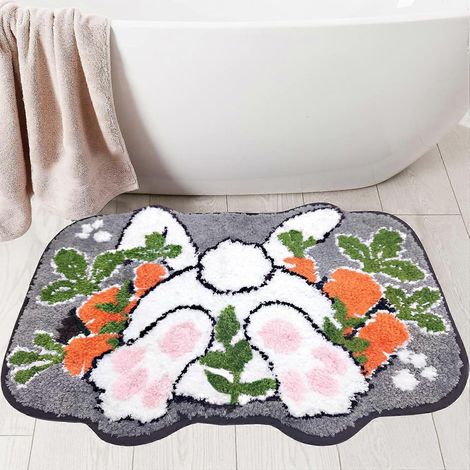 Tapis de bain hexagonaux de Pâques, tapis de bain lapin de Pâques, décorations de salle de bain style ferme pour la maison, décorations de fêtes mignonnes et antidérapantes 40 x 60 cm (1/5)
