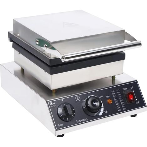 Gofrera, 1500 W de potencia, construcción de acero inoxidable, placa de 24,5 cm, rango de temperatura de 50 a 300 °C, temporizador de 0 a 5 minutos. (1/5)