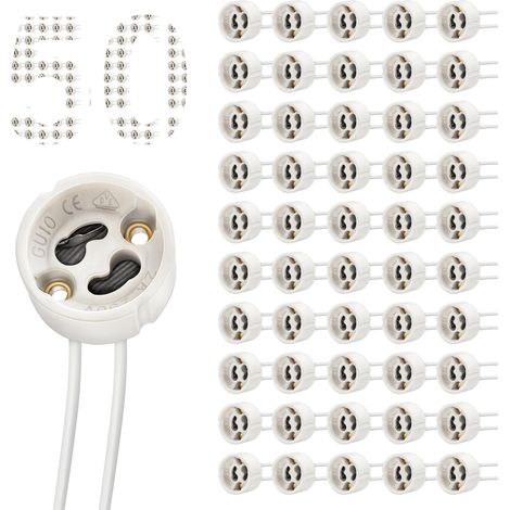 Douille GU10 Céramique - Lot de 50 - Fil Silicone Résistant - Support Haute Température - Pour Éclairage LED Intérieur - Blanc (1/5)