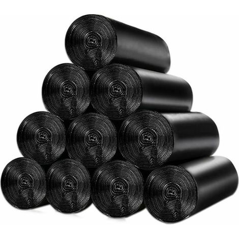 Une sélection de 150 sacs poubelles de 10 litres avec poignée coulissante, résistants aux fuites, 10 rouleaux de sacs poubelles rectangulaires de 10 litres, moyen 45 x 50 cm noir (1/5)