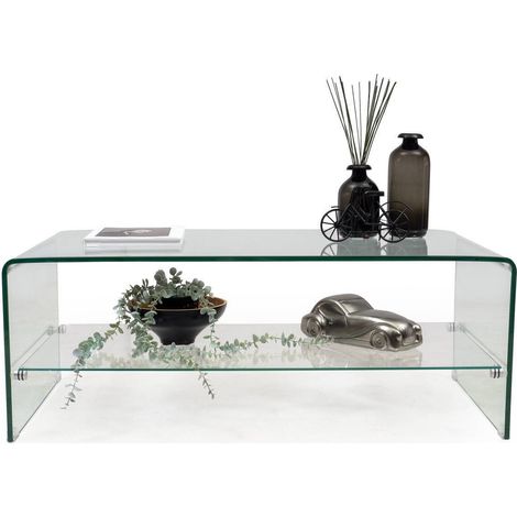 Mesa de centro de cristal curvado de una pieza con balda revistero MURANO de 110x60x40 cm (1/5)