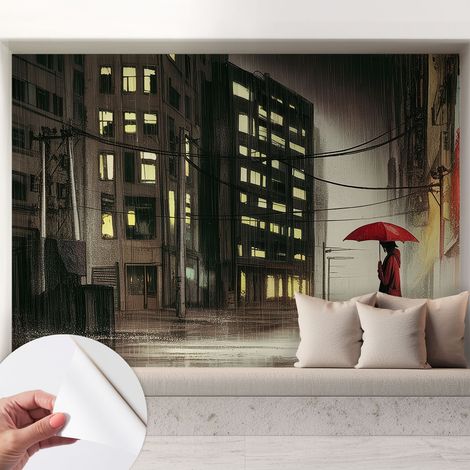 Carta da parati adesiva - fotomurale - facile da applicare - per la soggiorno - camera da letto - Città piovosa 208x146 cm (1/5)