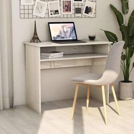 vidaXL Scrivania Bianco Lucido 90x50x74 cm in Legno Multistrato (1/5)