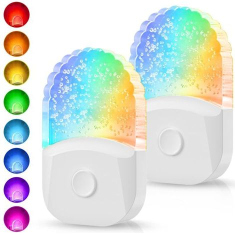Lot de 2 veilleuses à changement de couleur automatique avec capteur, 8 couleurs RVB et contrôle du crépuscule à l'aube, pour la d,w (1/5)
