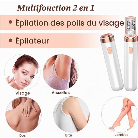 Appareil adapté à l'épilation du visage chez la femme, appareil d'épilation électrique portable 2 en 1 avec lumière LED, épilation indolore et très efficace, convient au visage, au maillot, aux jambes (1/4)