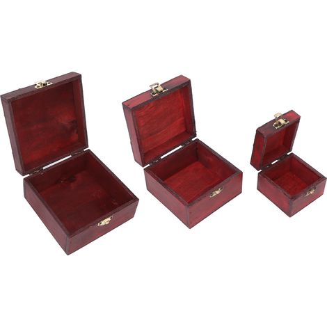 Boîte de rangement en bois vintage 3 compartiments pour bijoux et accessoires avec serrure métallique (1/5)