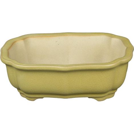 Vaso per bonsai ovale in gres smaltato giallo senape 14x9,5x4,5 cm - A30