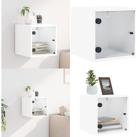 Nachttisch mit Glastür Weiß 35x37x35 cm - Wandregal - Nachttisch Weiß - Wohnzimmer Deko - Schlafzimmereinrichtung - Möbel Online Kaufen - Home & Living