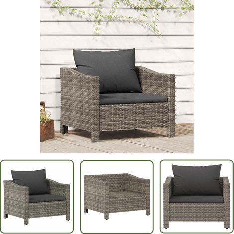 Fauteuil Chaise de Salon de jardin - Fauteuil design avec coussin Gris Résine tressée Chic-184301 (1/5)