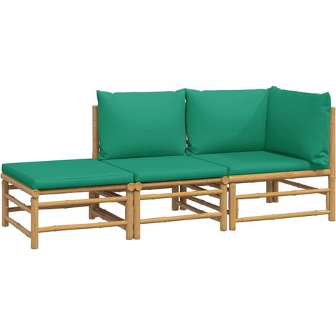 Mobili da giardino mobili da esterno Set di mobili da 3 pezzi con cuscini in bambù verde 020016015