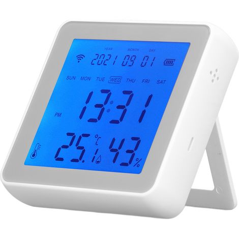 Intelligente Uhr mit Feuchtigkeitssensor und digitalem Thermometer – Sprachsteuerung, Hintergrundbeleuchtung und Wecker – TUYA-kompatibel