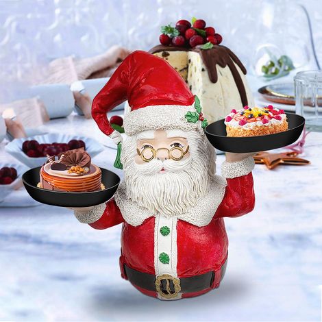 Père Noël et bonhomme de neige présentoir à snacks en résine, décoration de Noël, assiette noire, coffret avec 1 pièce (1/4)