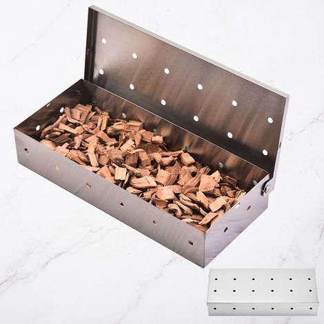 Boîte de fumage barbecue avec couvercle à charnière, accessoire fumoir pour grillades (1/5)
