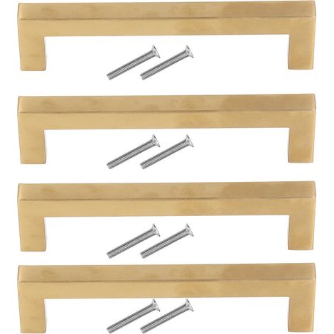 Goldene Schubladengriffe, 4er-Set, Küchenschrankgriffe aus Edelstahl, Ersatzgriffe für Schränke, 12 x 12 x 193 mm