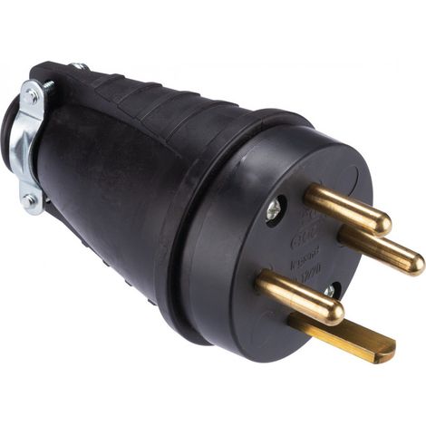 Ficha de caucho negro 3p+t 20 A Legrand - Macho - Salida recta - Negro