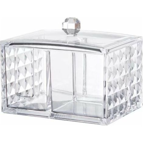 Boite Rangement Coton Maquillage Boite pour Coton Pad Organiseur Swab Support Acrylique Cosmétique Boîte de Rangement avec Couvercle, Cube， (1/5)