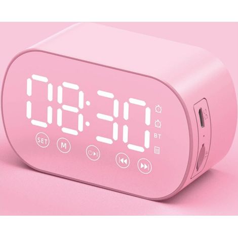 Enceinte Bluetooth - Radio FM - Réveil avec Affichage LED Miroir - Double Alarme - Bluetooth 5.0 - Autonomie 30 H - Dimensions 8,5 x 3,8 x 5 cm - Lot de 1 (1/5)