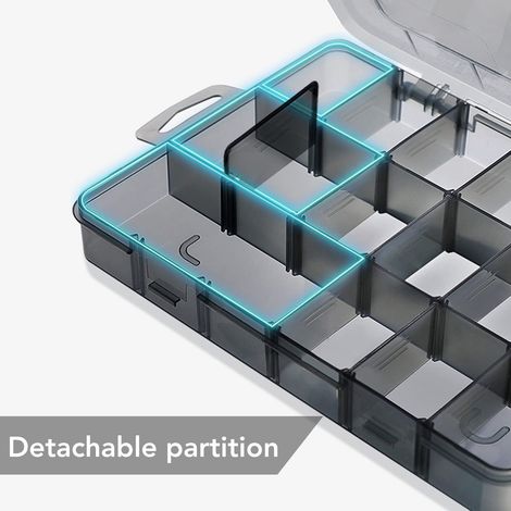 Kleinteile-Organizer, 18 Fächer, robuster Werkzeugkasten-Organizer, herausnehmbare Trennwand, leicht zu transportieren, transparente abgerundete Ecken (L)