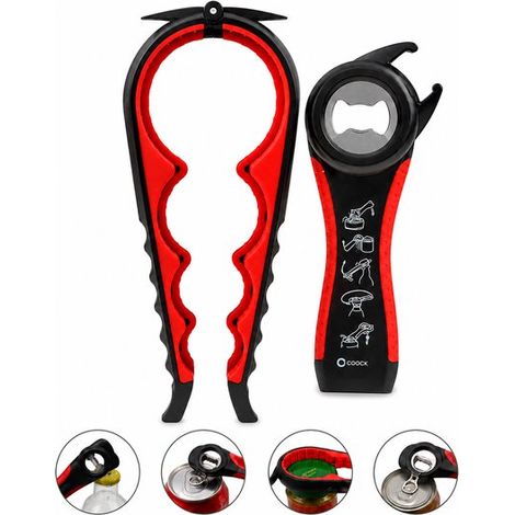 Set de 2 ouvre-tout 10-en-1 – Ouvre-bocal et bouteille – Poignée ergo – Noir/rouge – Ustensile cuisine (1/5)