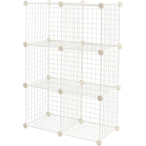 6 cubic stackable storage shelves in wire mesh, 66 x 32 x 96.5 cm, Vertical shelves - white (1/4)