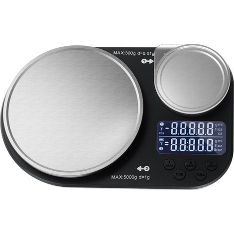 Digitale Küchenwaage mit zwei Plattformen, wiegt bis zu 5 kg und 300 g, digitale Waage mit Wiegeplattform aus Edelstahl, ideal zum Kochen, Backen und Zubereiten von Speisen. (1/5)