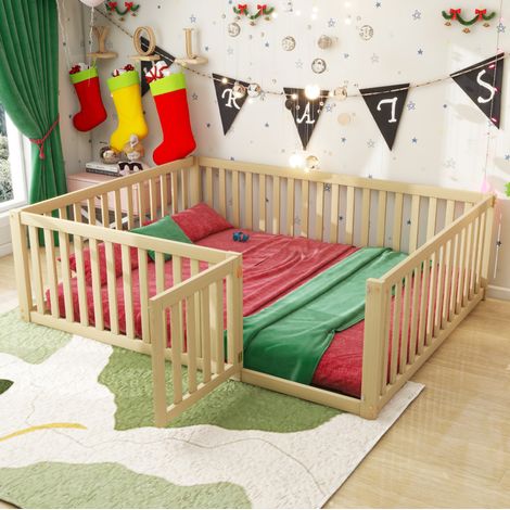 Cama infantil 140x200 de madera natural con puerta DESVIAE (1/5)