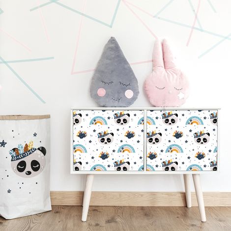 Sticker meuble enfant pandas jouant aux indiens 40 x 60 cm