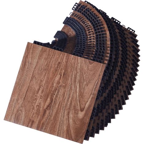 Piste de danse en dalles, 31,5 x 31,5 cm, 52 pièces, sol de pratique portable avec base amortissante (effet bois chêne, 4,83 m²/boîte) (1/5)