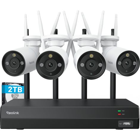 Reolink – Kit de vidéosurveillance 4K 8MP – Vision nocturne couleur jusqu'à 30m – Détection intelligente personne/véhicule – NVR 2To – 4 caméras WiFi
