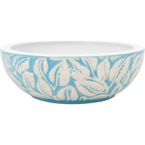 Maison Exclusive - Lavabo da Appoggio Bianco e Blu Rotondo Φ41x14 cm Ceramica