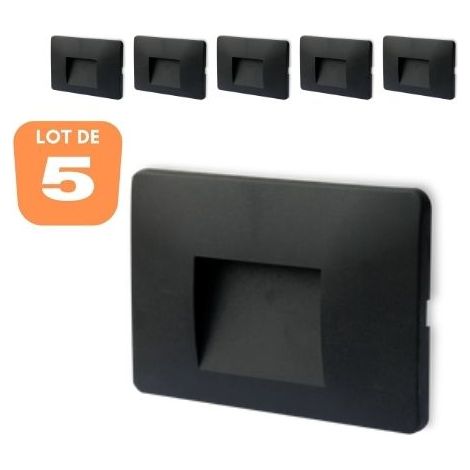 Lot de 5 spots LED mural VEKTAB4 carré noir 3W 3000K IP65