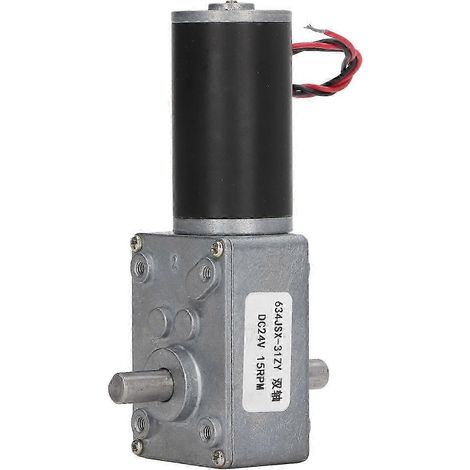 Moteur à engrenages DC 24V, réducteur à vis sans fin auto-bloquant, double arbre réversible, 15 tr/min, couple élevé pour automatismes. (1/4)