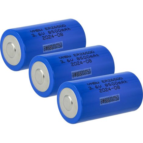 vhbw 3x Lithium ER26500 (Size C) Round Cell Batteries - Primary Batteries (8500 mAh, 3.6 V, Li-SOCl2)