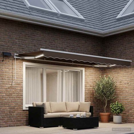 Teenpull – Ausziehbare Markise Taupe 350 x 250 cm Stoff und Aluminium (1/5)